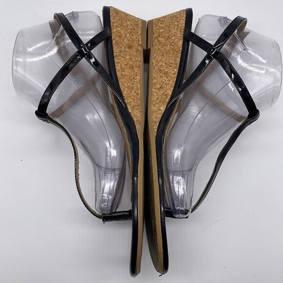 Splendid Black Patent Leather Strappy Cork Wedge Sandals Size 10 - Picture 4 of 10